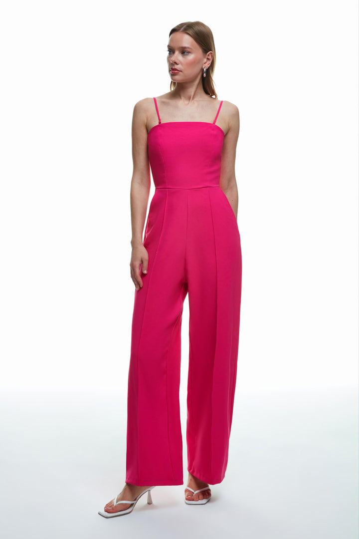 Pocket Detailed Wide Leg Jumpsuit Fuchsia