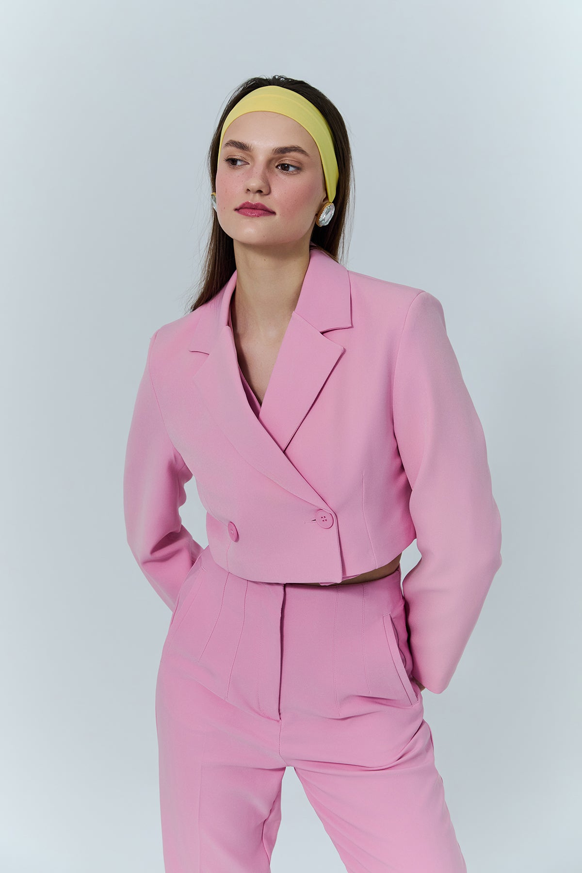 Double Breasted Crop Blazer Jacket Pink