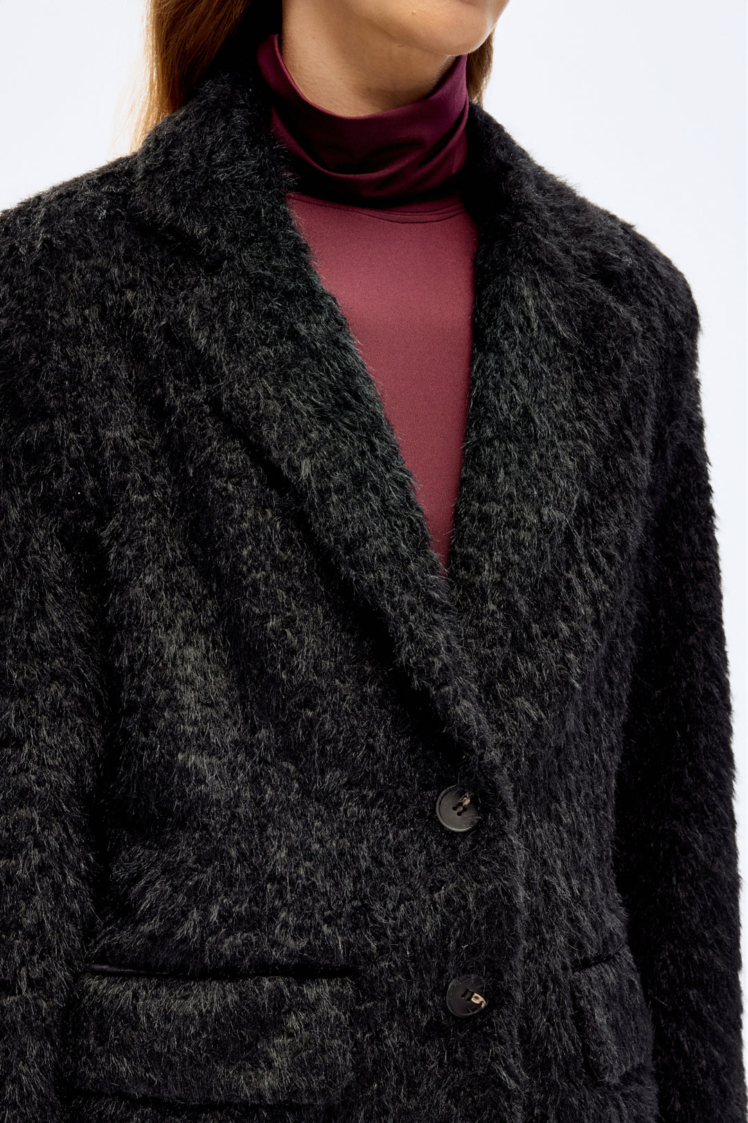 Tüylü Dokulu Oversize Blazer Ceket Siyah