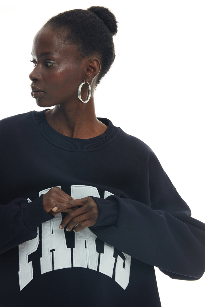 Paris Letter Oversize Sweatshirt Navy