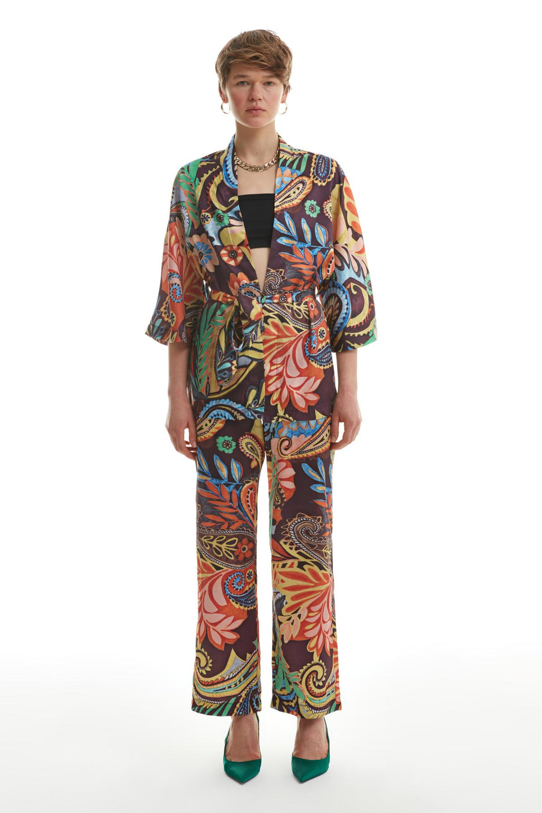 Shawl Collar Belted Kimono Orange