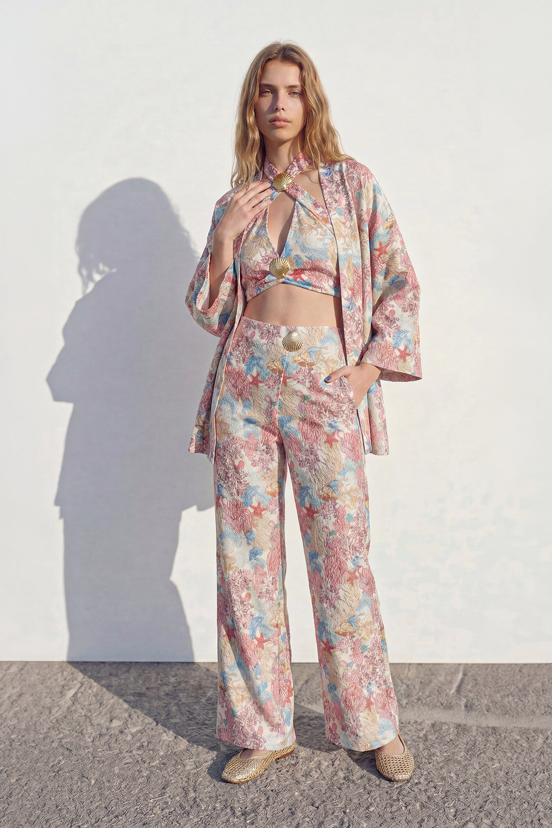 Çiçek Desenli Kısa Kimono Pembe