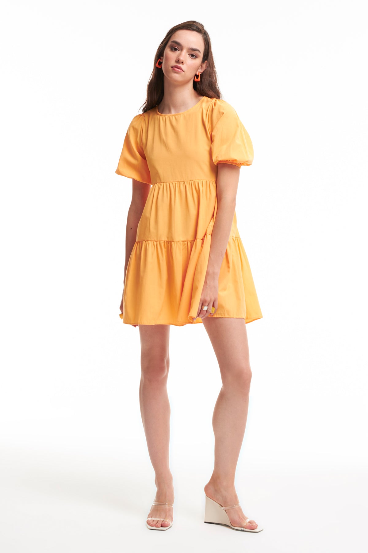 Low Back Balloon Sleeve Dress Light Orange