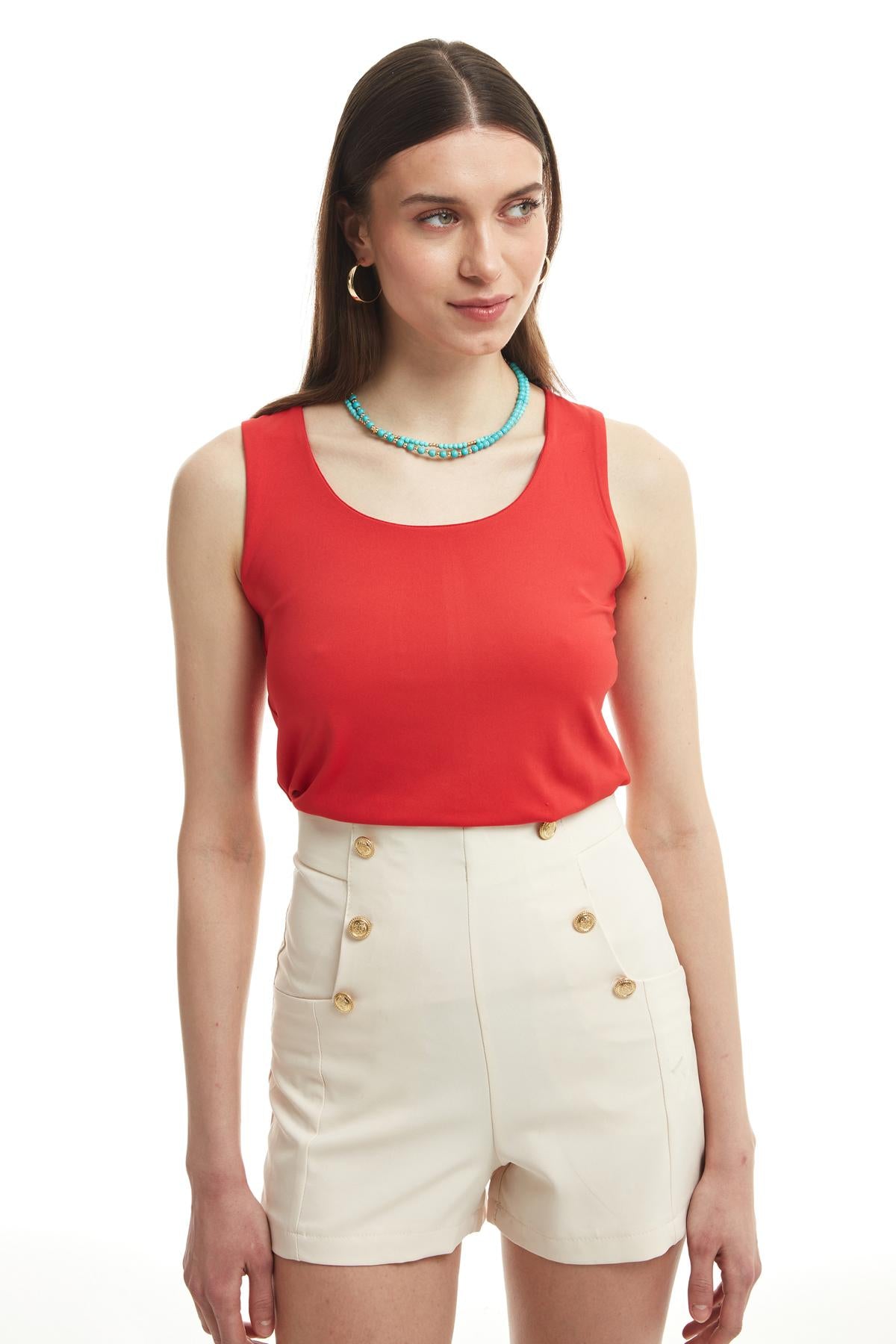 Thick Strap Basic Blouse Red