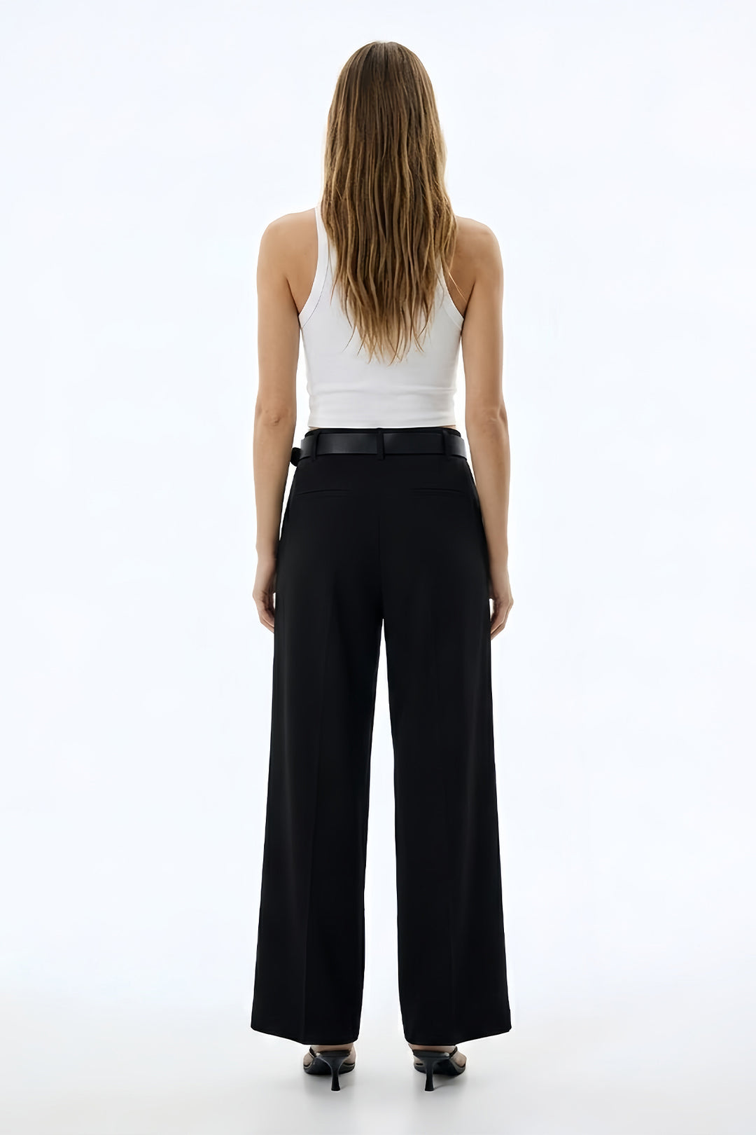 Yüksek Bel Kemerli Pileli Pantolon Siyah