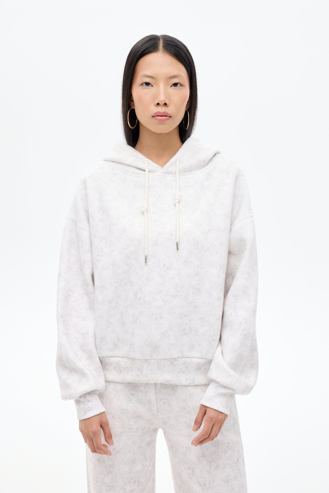 Kapüşonlu Yıkama Efektli Oversize Sweatshirt Ekru