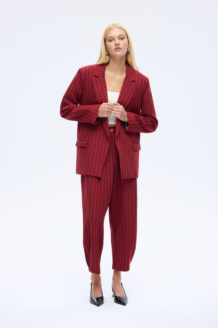 Çizgi Detaylı Blazer Ceket Bordo