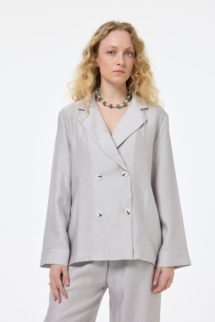 Dokulu Oversize Blazer Ceket Gri