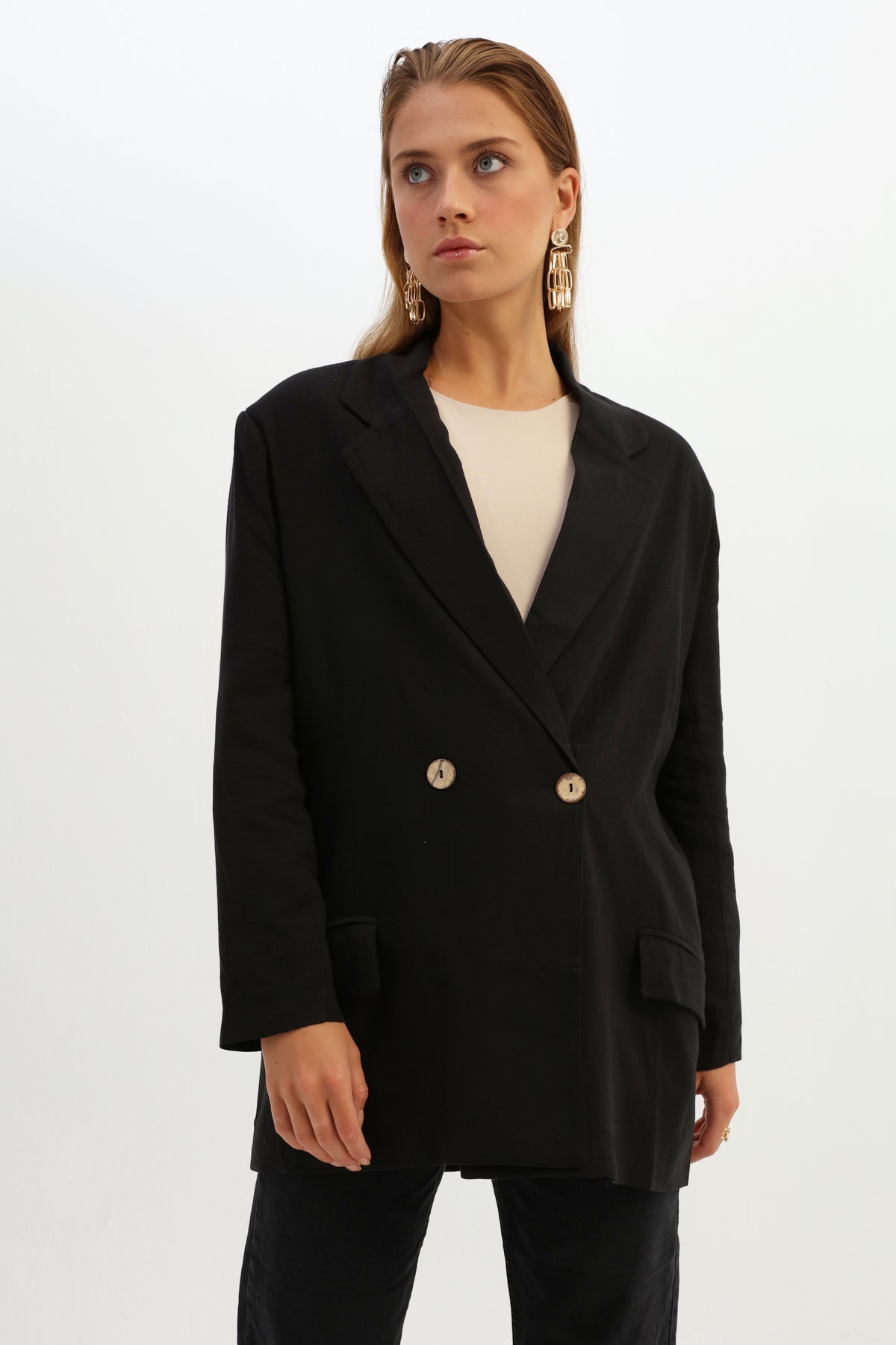 Linen Blazer Jacket Black