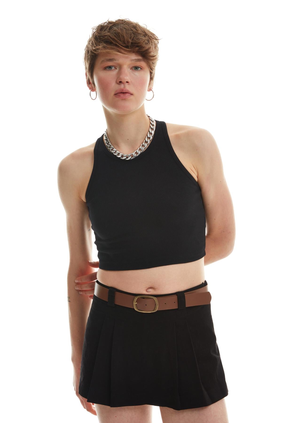 Halter Neck Crop Blouse Black