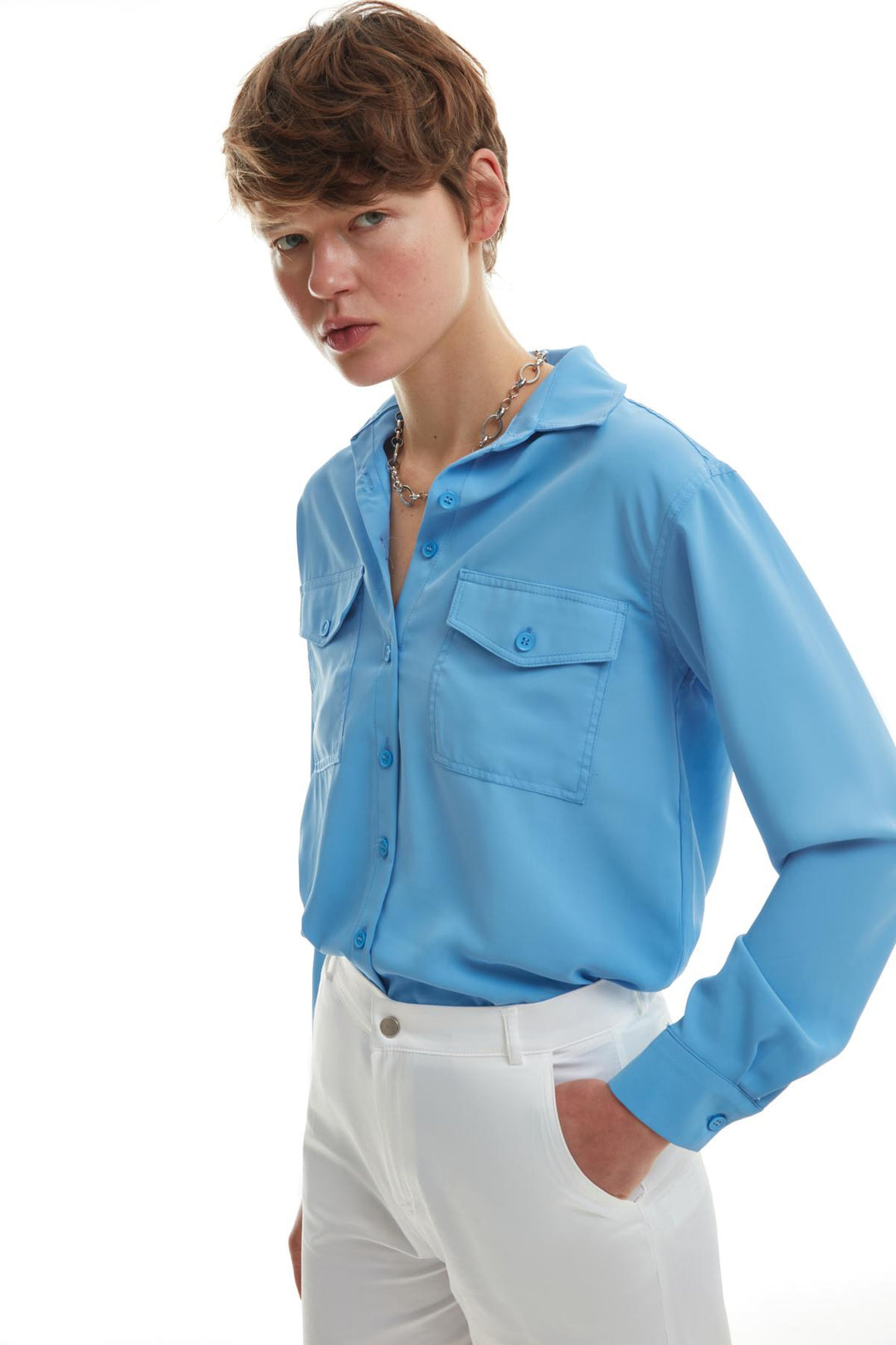 Çift Cepli Gömlek Mavi