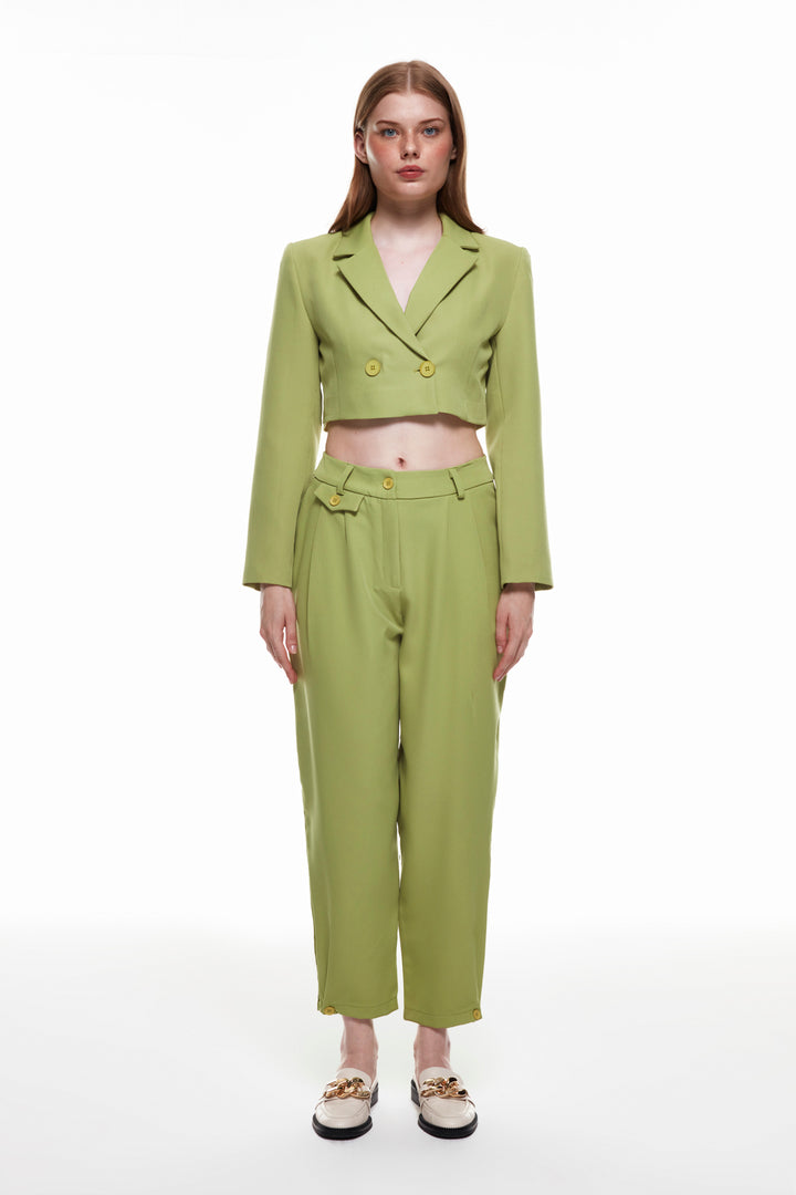 High Waist Trousers with Button Detail Olive