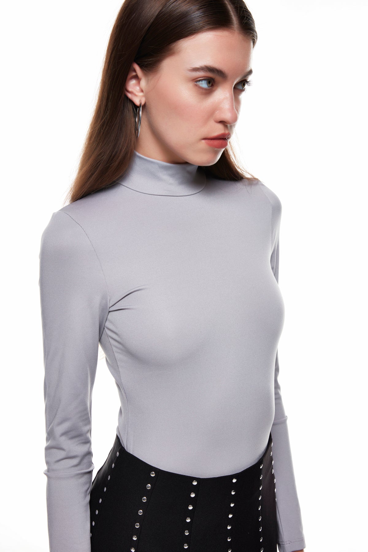 Balıkçı Yaka Bodysuit Gri