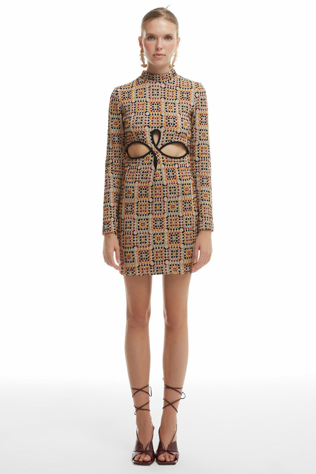 Cut Out Textured Dress Beige