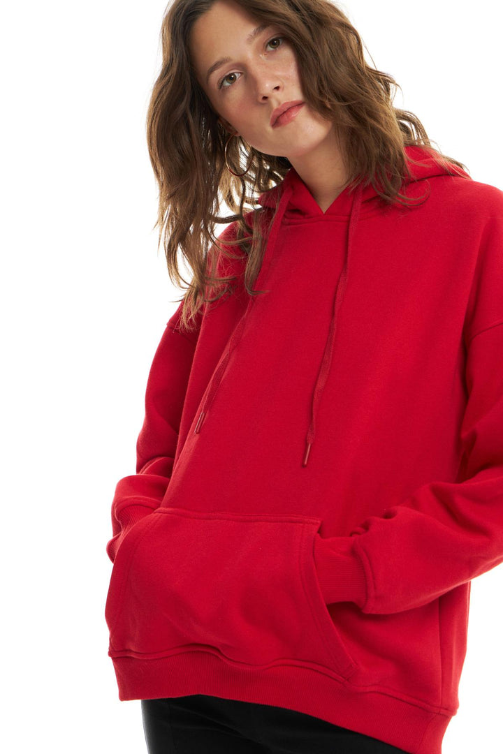 Hooded Kangaroo Pocket Sweatshirt Red