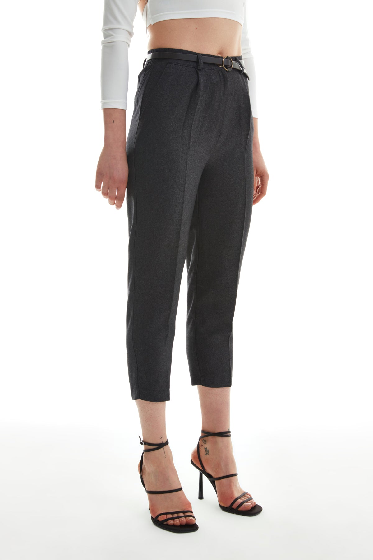 High Waist Belted Trousers Anthracite