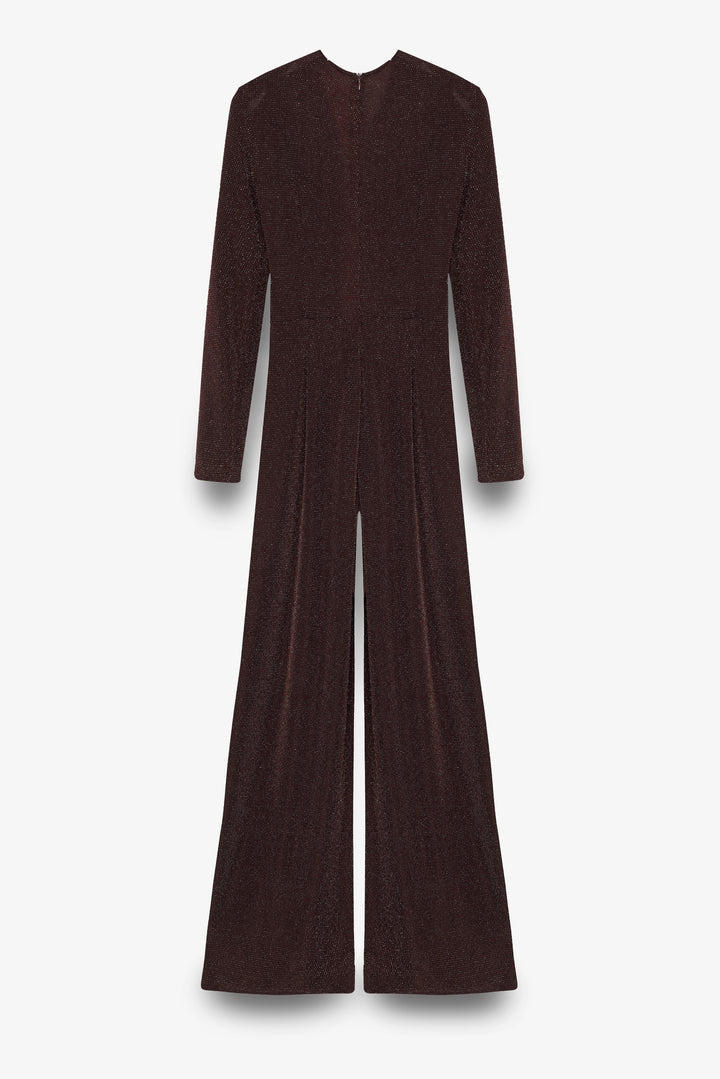 Simli Kruvaze Yaka Uzun Tulum Kahverengi