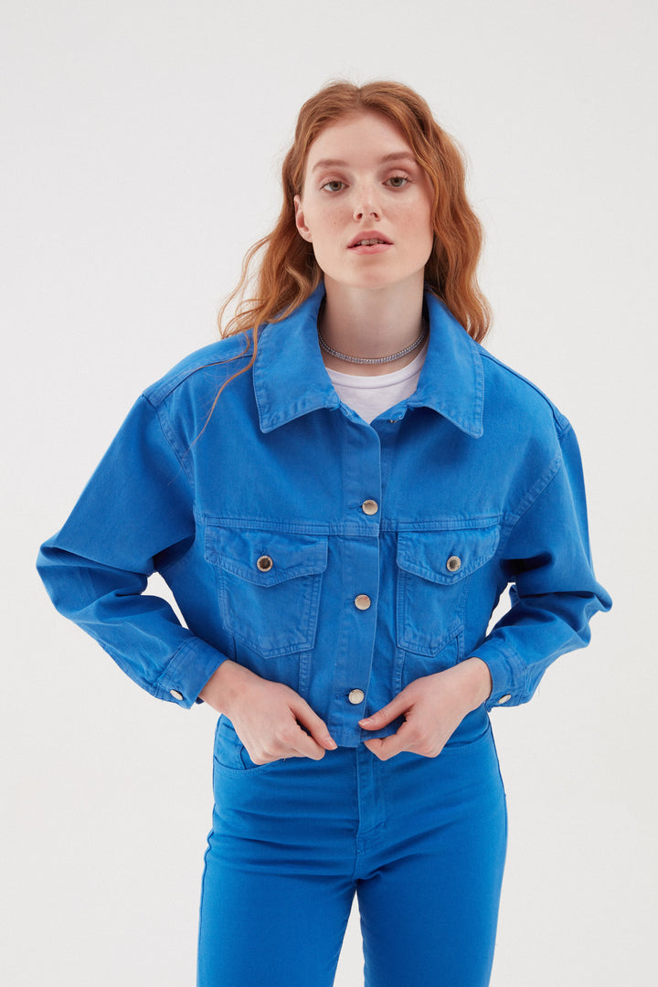 Crop Denim Jacket Blue