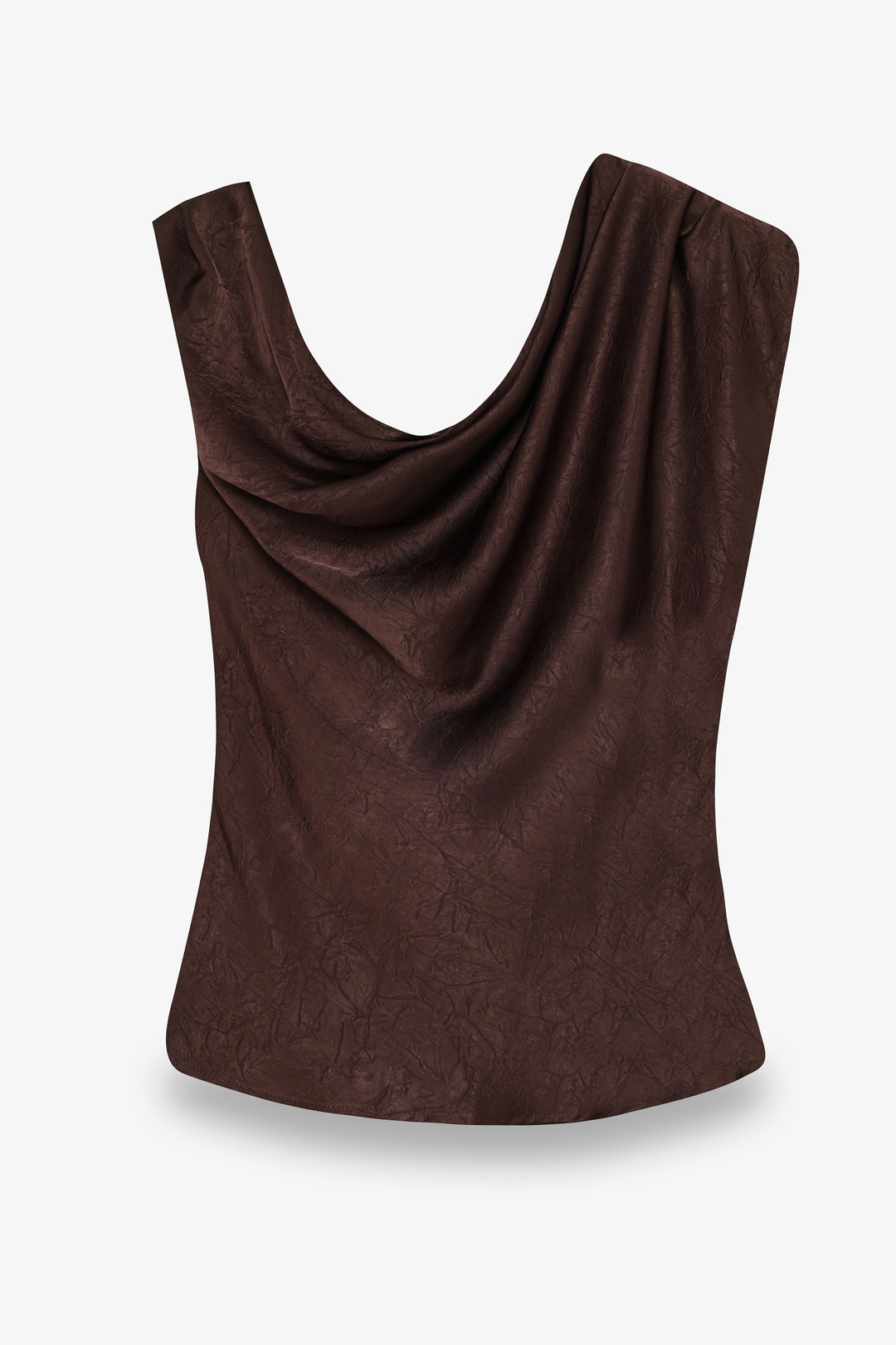 Asimetrik Drapeli Aksesuarlı Saten Bluz Kahverengi