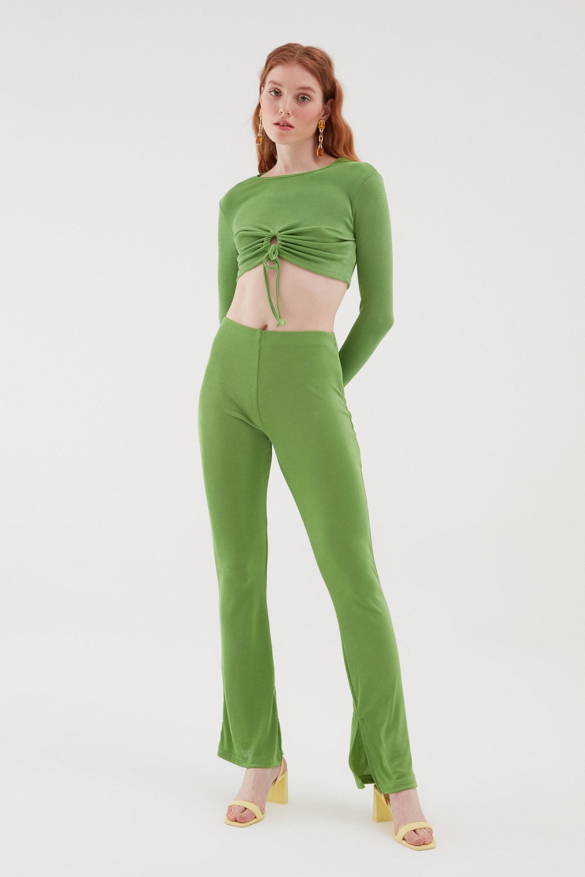 Decollete Detailed Crop Blouse Green