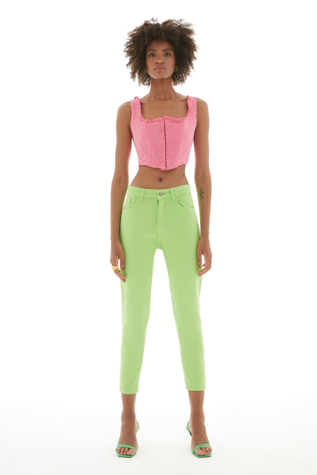 Gabardine Mom Jean Neon Green