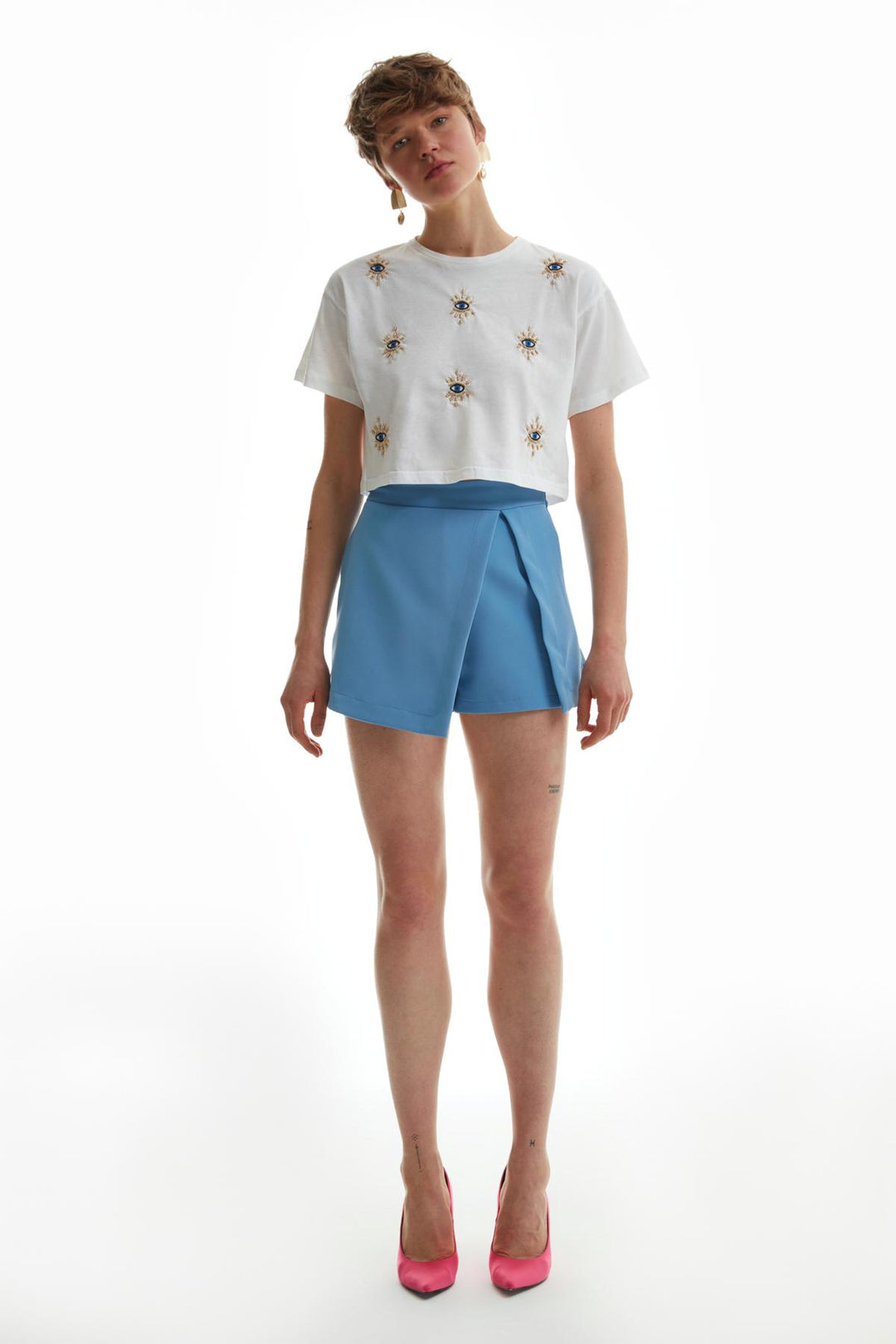 Slit Detailed Short Skirt Blue