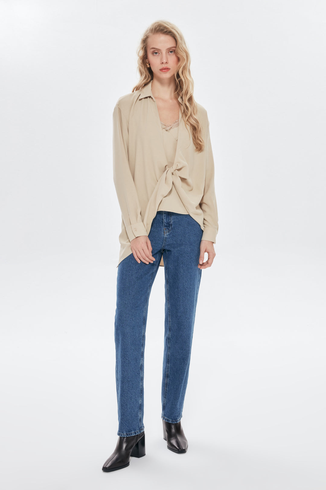 Undershirt Tie Detailed Shirt Beige