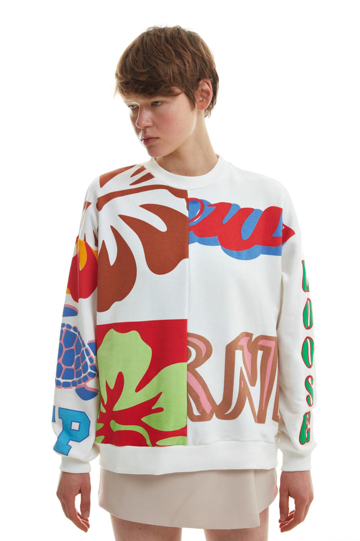 Color Printed Sweatshirt Ecru