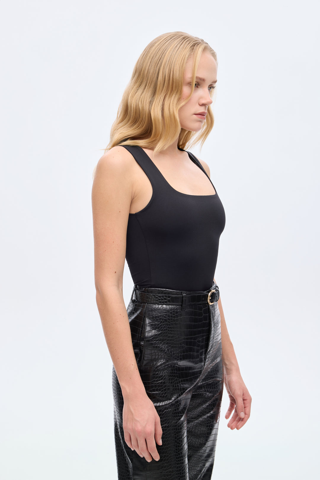 Kare Yaka Basic Bodysuit Siyah