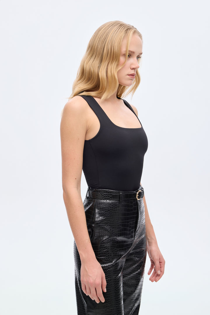 Kare Yaka Basic Bodysuit Siyah