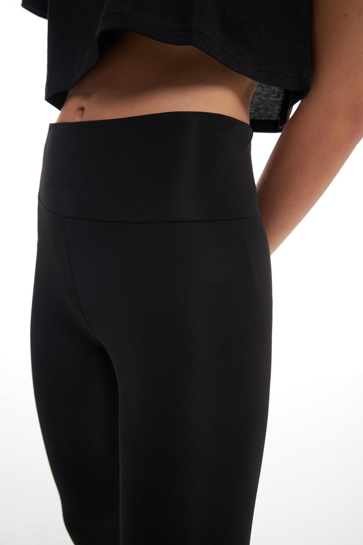 Gathering Glossy Leggings Black