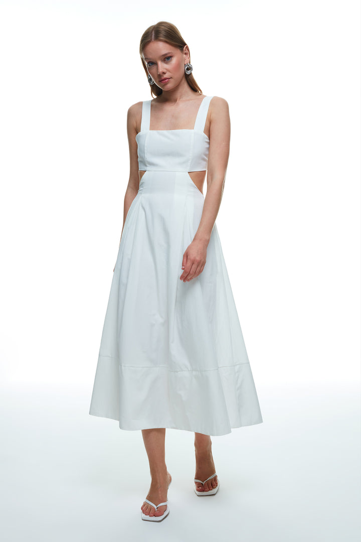 Pocket Cut Out Long Dress Ecru