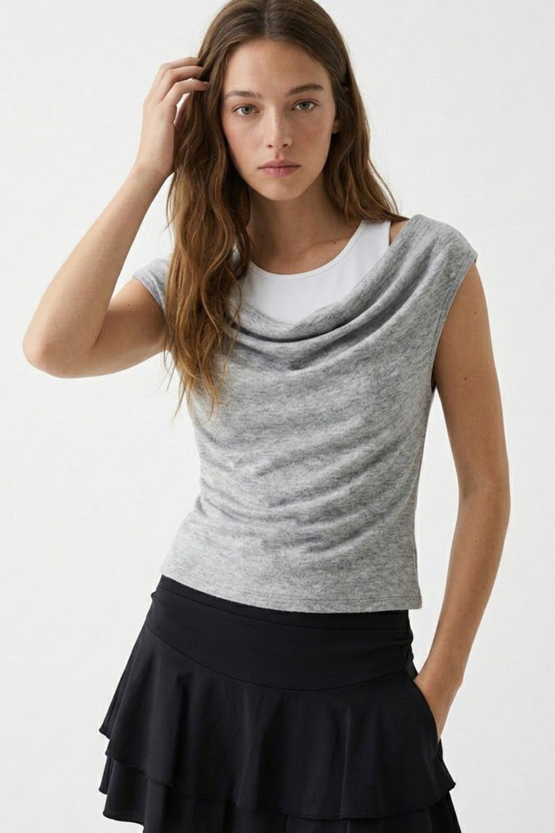 Asimetrik Çift Katmanlı Bluz Grimelanj