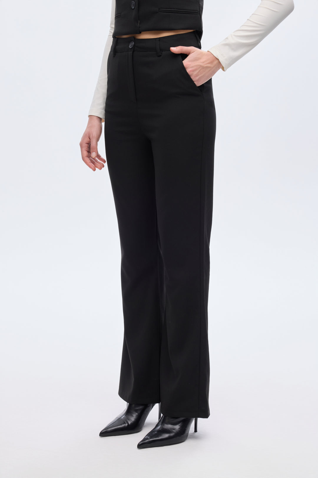 İspanyol Paça Kumaş Pantolon Siyah