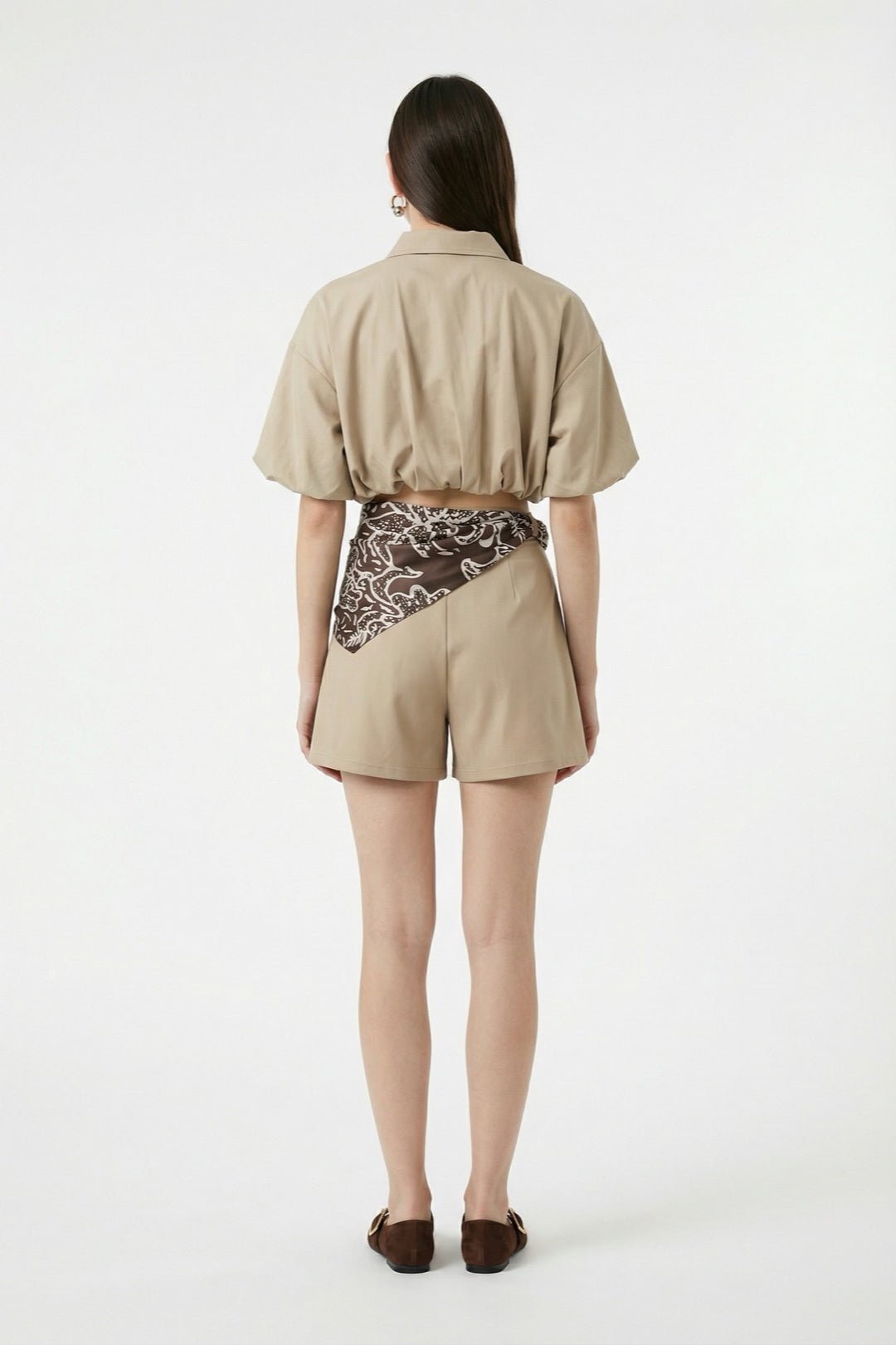 Fermuarlı Balon Kesim Crop Ceket Bej