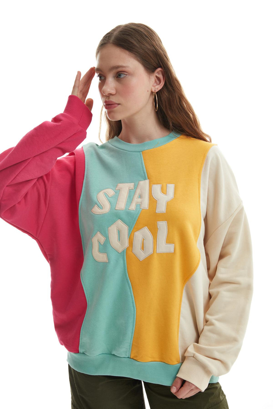 Colored Letter Printed Sweatshirt Beige