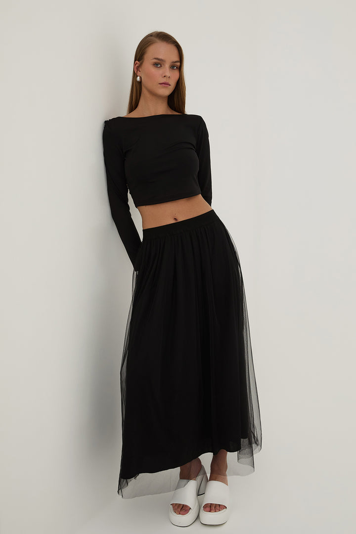 Tül Detaylı Etek Siyah