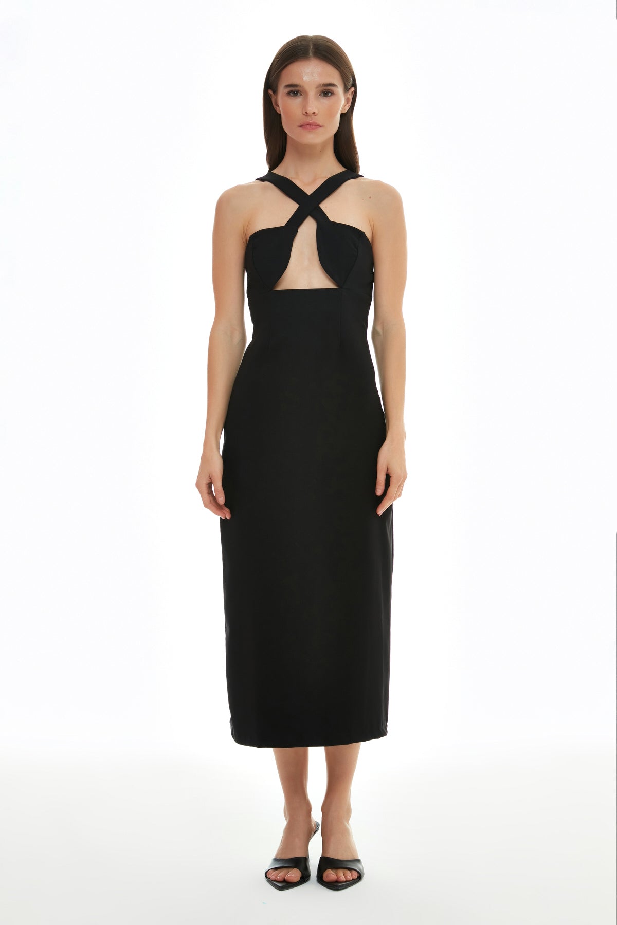 Cross Back Midi Dress Black