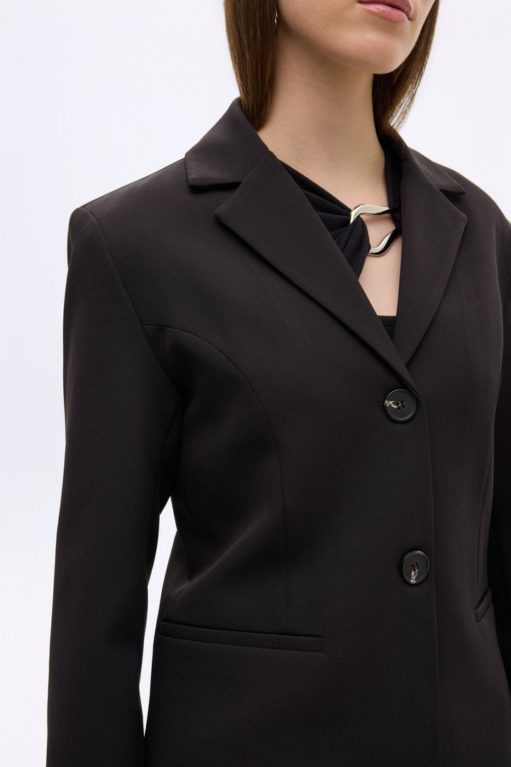 Çift Düğmeli Dikiş Detaylı Blazer Ceket Siyah