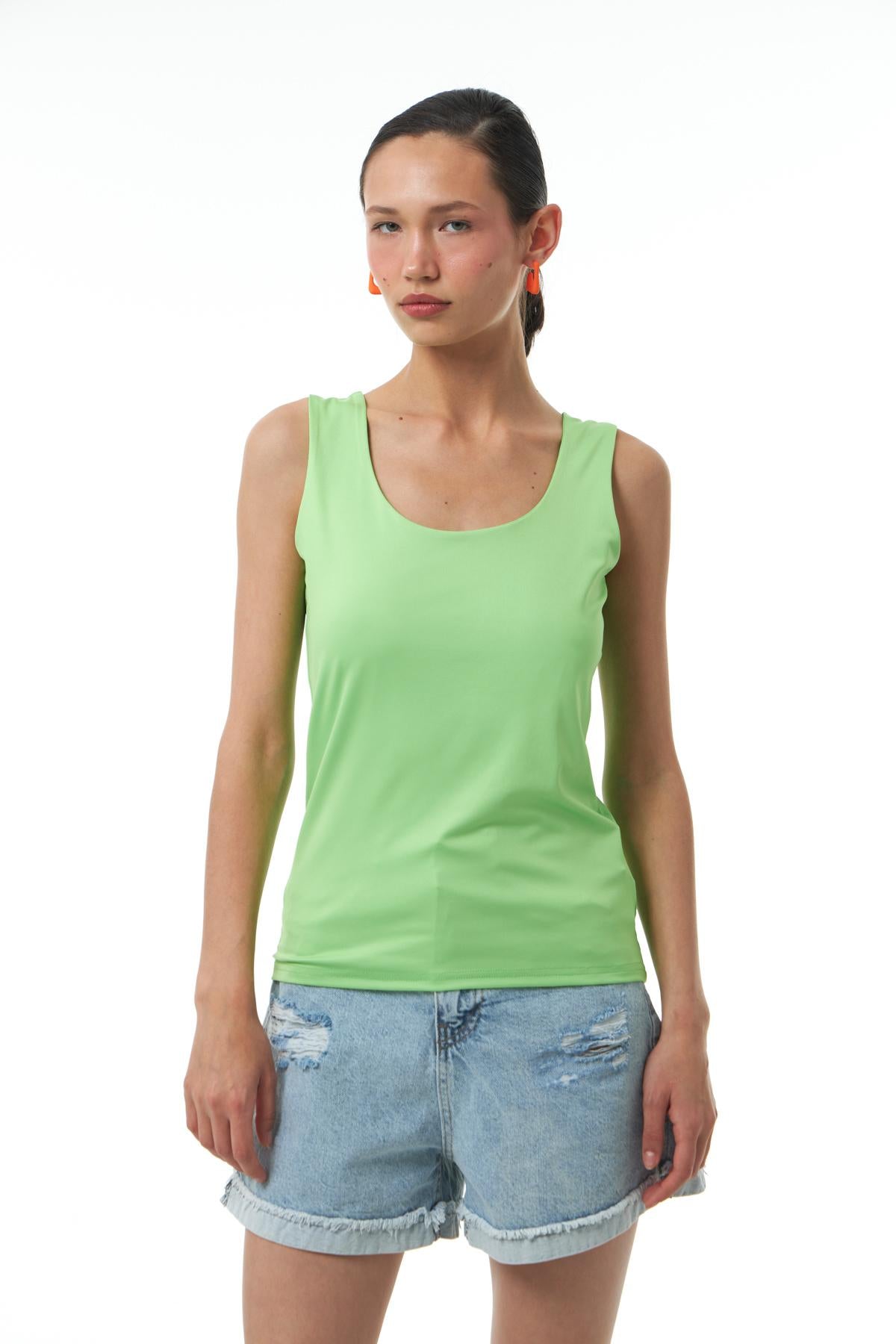 Thick Strap Basic Blouse Neon Green