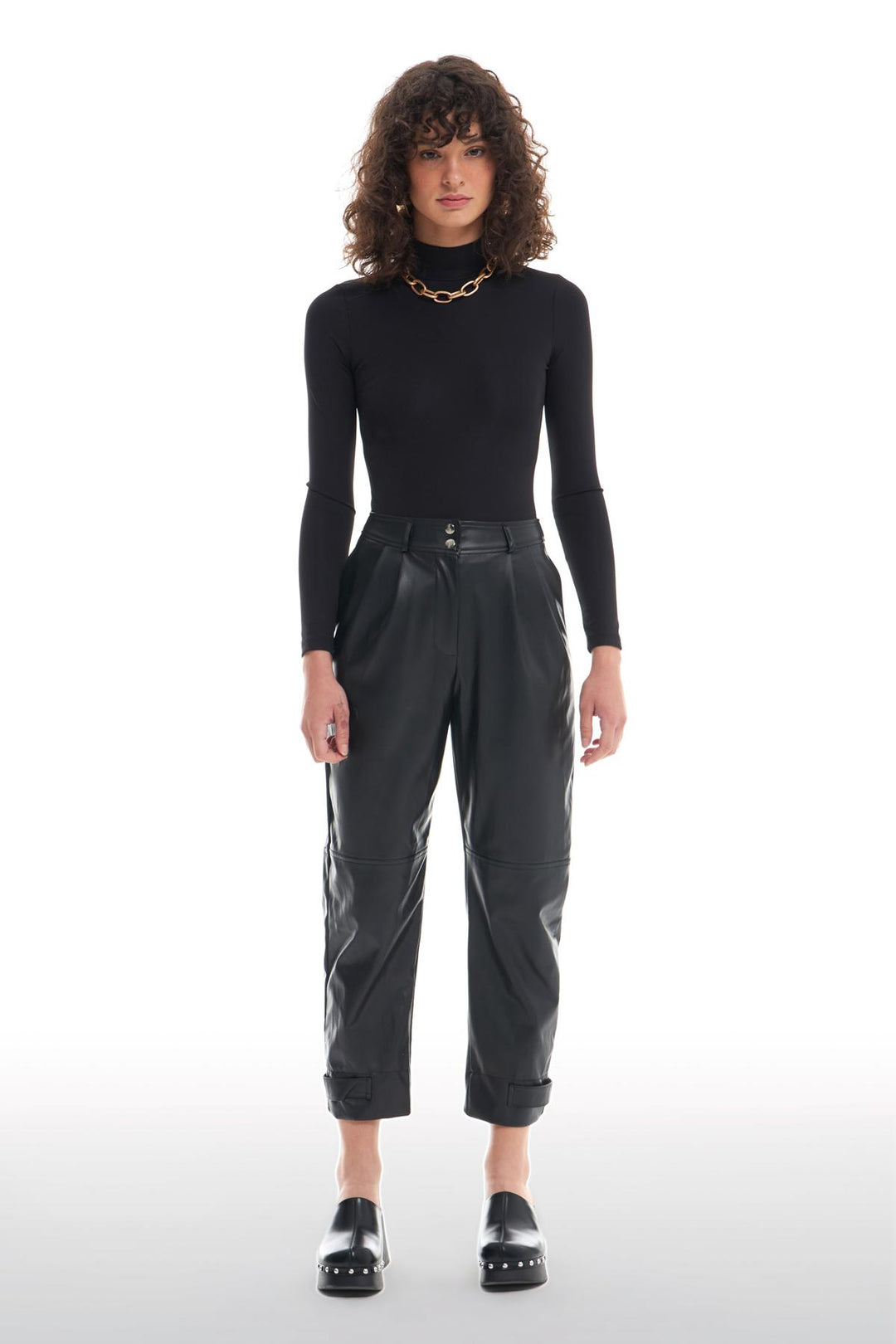 Leather Jogger Black With Snap Legs