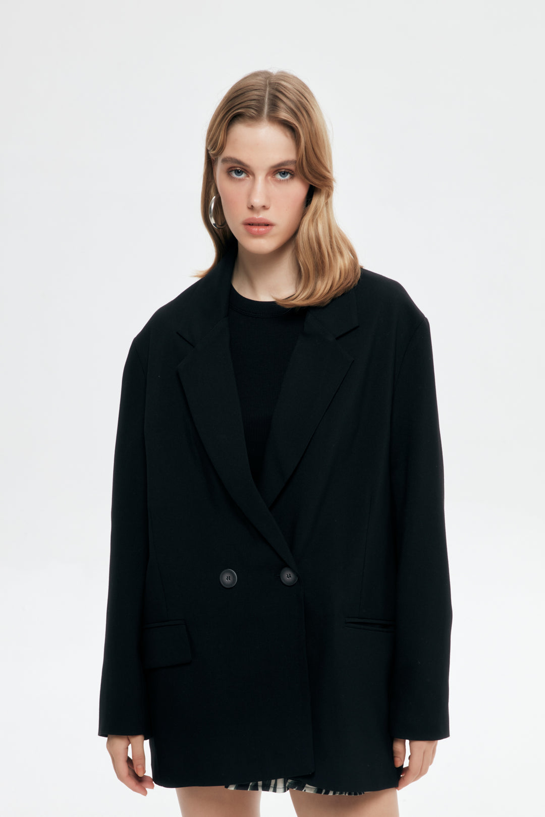 Double Breasted Collar Oversize Blazer Jacket Black