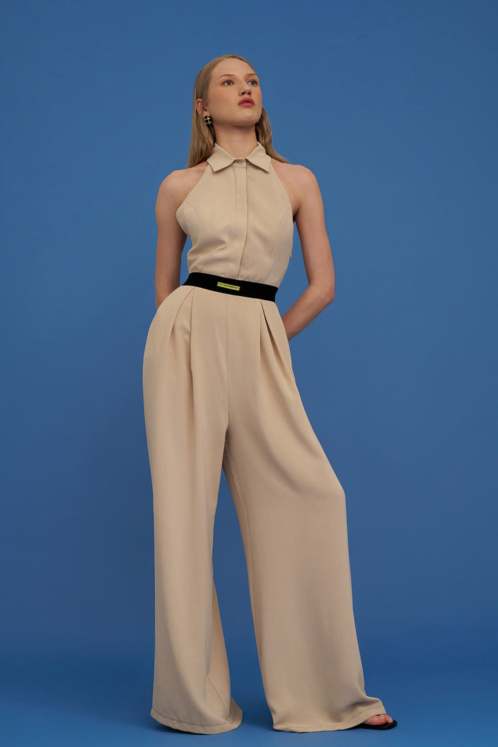 Sırt Dekolteli Uzun Tulum Bej