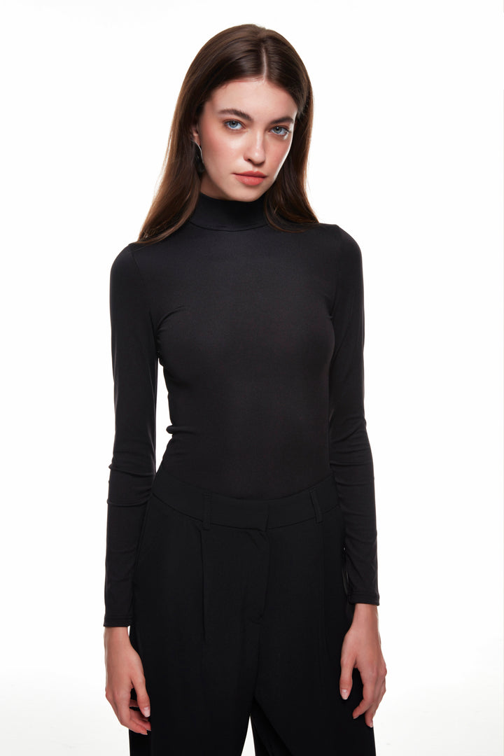 Balıkçı Yaka Bodysuit Siyah