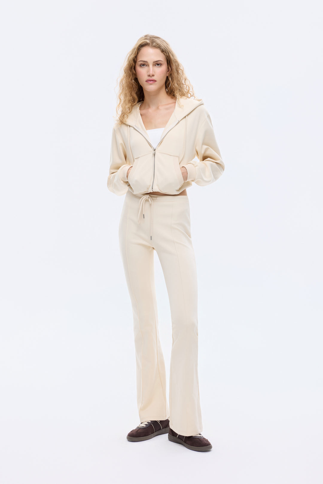 Kapüşonlu Fermuarlı Basic Sweatshirt Bej