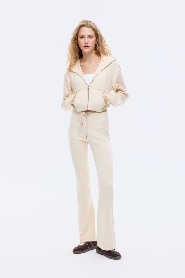 Kapüşonlu Fermuarlı Basic Sweatshirt Bej