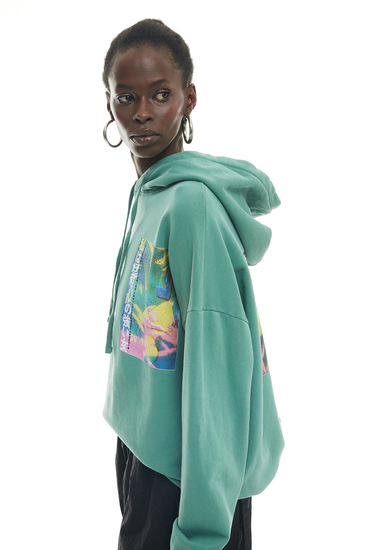 Print Detailed Hoodie Sweatshirt Mint