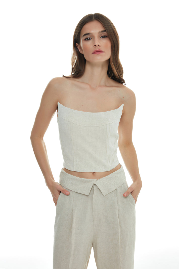 Linen Strapless Blouse Natural