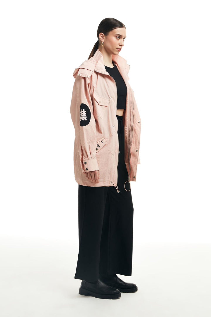 Embroidery Detailed Hooded Jacket Pink