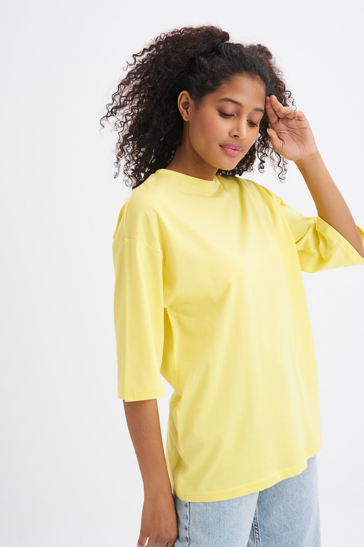 Trojan Sleeve Basic Oversize T-Shirt Yellow